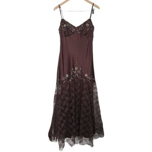 Vintage Xscape Chocolate Brown Whimsigoth Lace & Beaded Evening Gown. Size 12